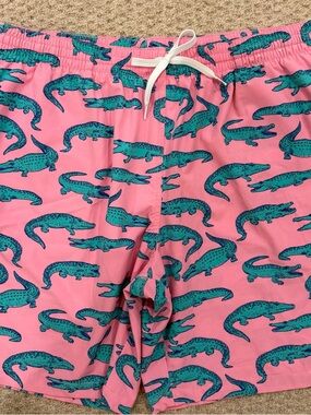 chubbies Pink Swim Trunks with Teal Alligator Print